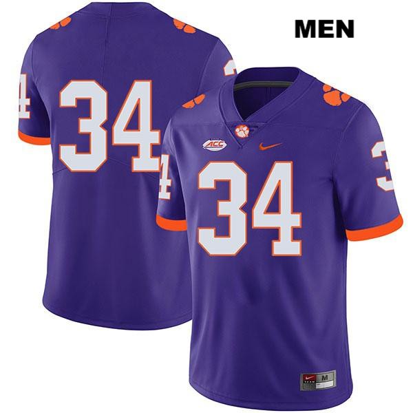 Men's Clemson Tigers #34 Logan Rudolph Stitched Purple Legend Authentic Nike No Name NCAA College Football Jersey SDF7046VS